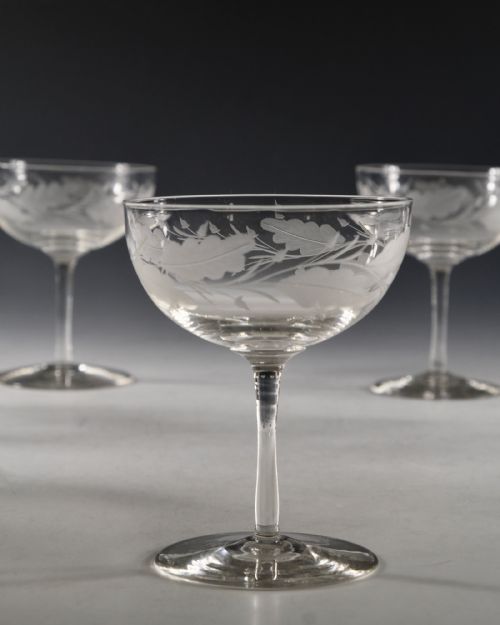 ANTIQUE GLASS SET OF SIX CHAMPAGNE GLASSES ENGLISH C1880 - ADDITIONAL PHOTO 8