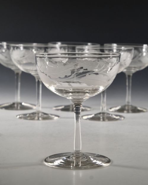 ANTIQUE GLASS SET OF SIX CHAMPAGNE GLASSES ENGLISH C1880 - ADDITIONAL PHOTO 9