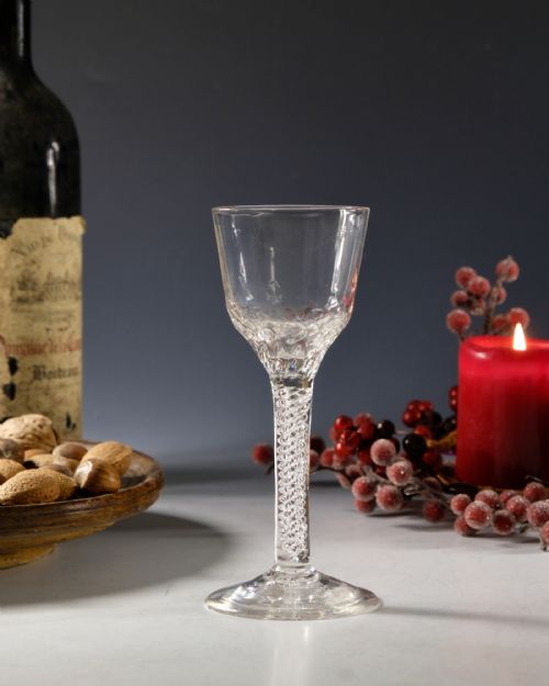 ANTIQUE GLASS AIR TWIST WINE GLASS ENGLISH C1755 - ADDITIONAL PHOTO 1