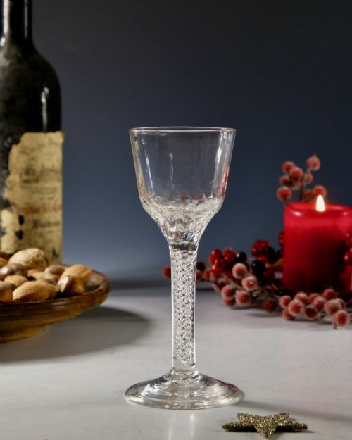 ANTIQUE GLASS AIR TWIST WINE GLASS ENGLISH C1755 - ADDITIONAL PHOTO 2