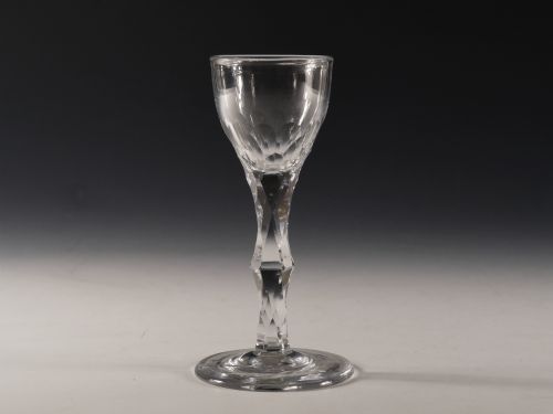 antique glass facet stem wine glass english c1780 - CATEGORY: ANTIQUE GLASS - DATED 18TH CENTURY