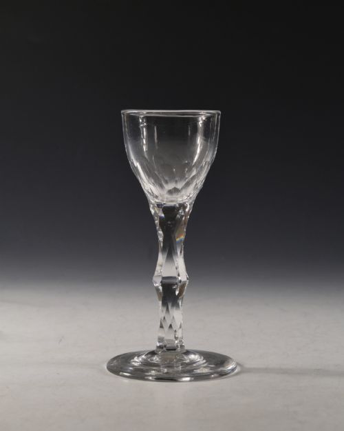 ANTIQUE GLASS FACET STEM WINE GLASS ENGLISH C1780 - ADDITIONAL PHOTO 2