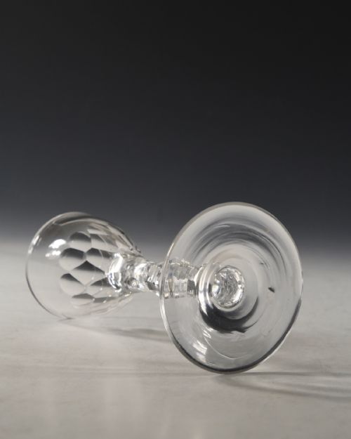 ANTIQUE GLASS FACET STEM WINE GLASS ENGLISH C1780 - ADDITIONAL PHOTO 3