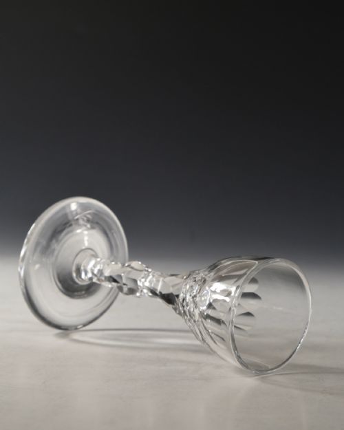 ANTIQUE GLASS FACET STEM WINE GLASS ENGLISH C1780 - ADDITIONAL PHOTO 4