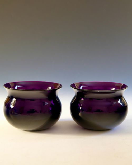 ANTIQUE GLASS PAIR OF AMETHYST FINGER BOWLS ENGLISH C1830 - ADDITIONAL PHOTO 4
