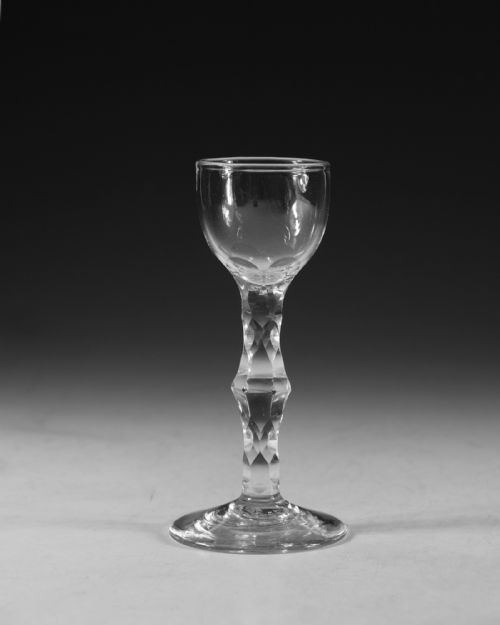 ANTIQUE GLASS FACET STEM WINE GLASS ENGLISH C1780 - ADDITIONAL PHOTO 1