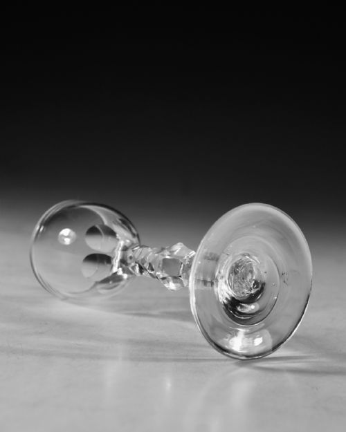 ANTIQUE GLASS FACET STEM WINE GLASS ENGLISH C1780 - ADDITIONAL PHOTO 2