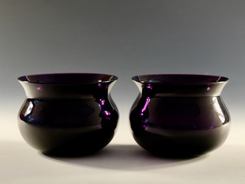 ANTIQUE GLASS PAIR OF AMETHYST FINGER BOWLS ENGLISH C1830 - ADDITIONAL PHOTO 5