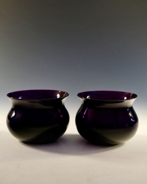 ANTIQUE GLASS PAIR OF AMETHYST FINGER BOWLS ENGLISH C1830 - ADDITIONAL PHOTO 6