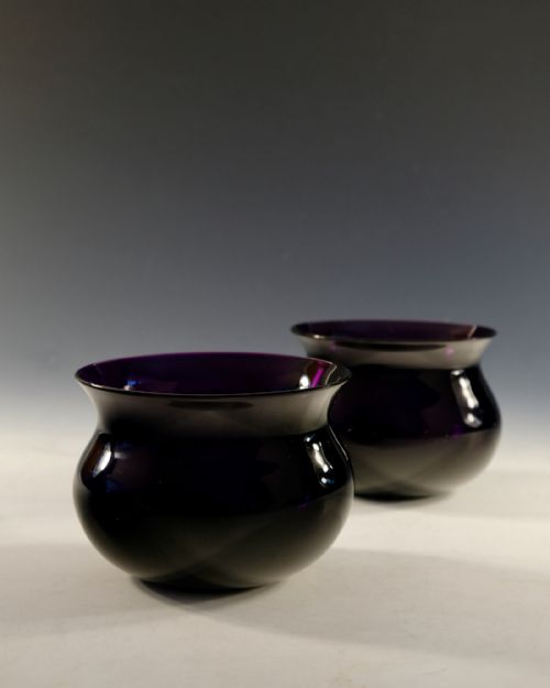ANTIQUE GLASS PAIR OF AMETHYST FINGER BOWLS ENGLISH C1830 - ADDITIONAL PHOTO 7