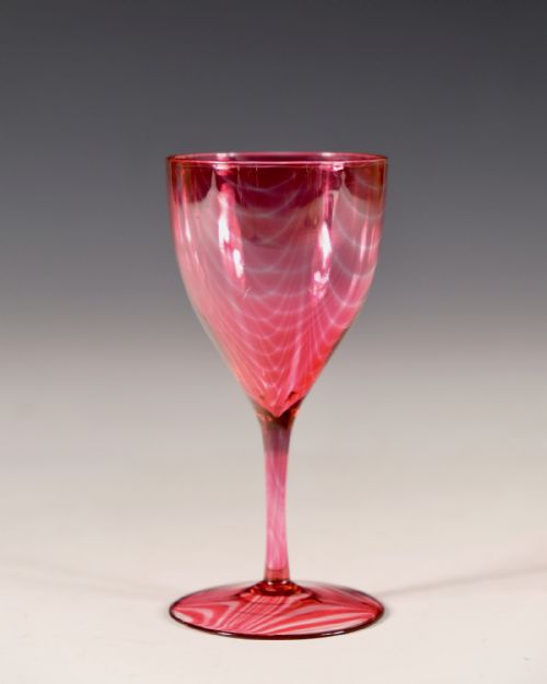 ANTIQUE GLASS RARE WINE GLASS WITH MELTED IN THREADS C1860 - ADDITIONAL PHOTO 1