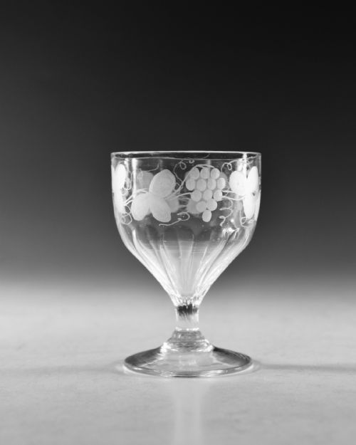 ANTIQUE GLASS ENGRAVED PANEL MOULDED RUMMER C1800 - ADDITIONAL PHOTO 1