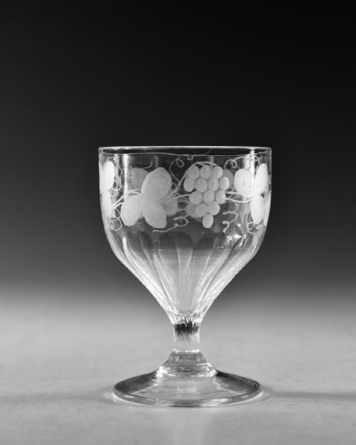 ANTIQUE GLASS ENGRAVED PANEL MOULDED RUMMER C1800 - ADDITIONAL PHOTO 2