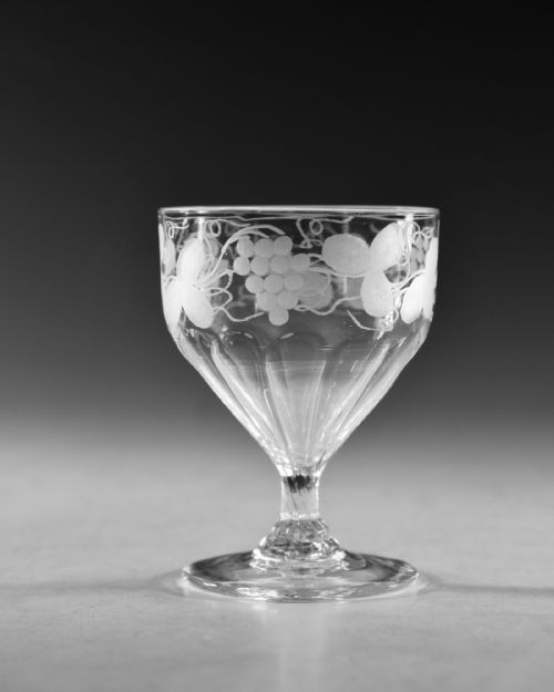 ANTIQUE GLASS ENGRAVED PANEL MOULDED RUMMER C1800 - ADDITIONAL PHOTO 1