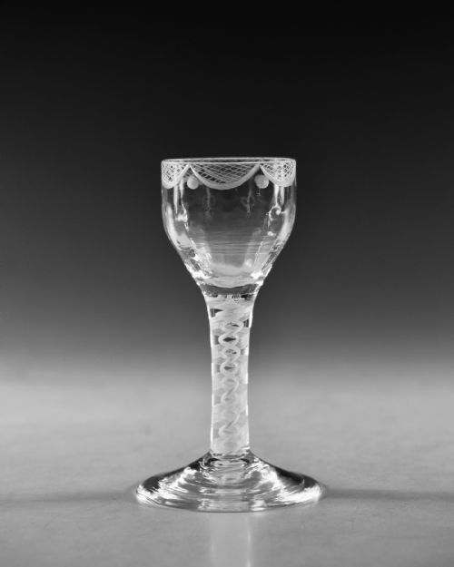 antique glass opaque twist wine glass english c1765 - CATEGORY: ANTIQUE GLASS - DATED 18TH CENTURY