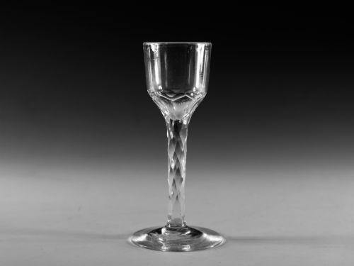 antique glass facet stem wine glass english c1780 - CATEGORY: ANTIQUE GLASS - DATED 18TH CENTURY