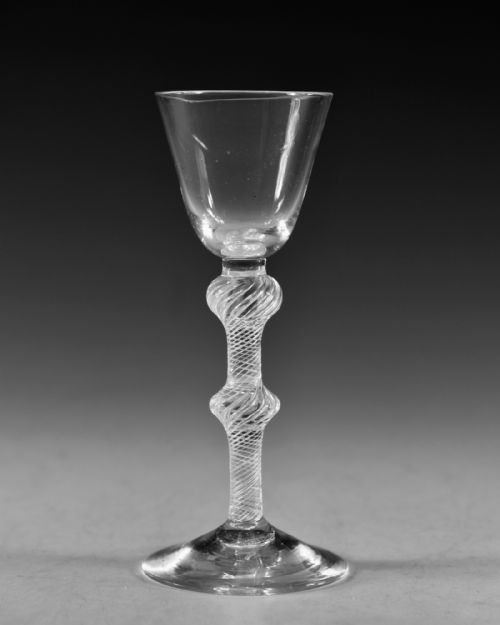 ANTIQUE GLASS MULTI SPIRAL AIR TWIST WINE GLASS ENGLISH C1755 - ADDITIONAL PHOTO 1