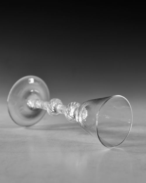ANTIQUE GLASS MULTI SPIRAL AIR TWIST WINE GLASS ENGLISH C1755 - ADDITIONAL PHOTO 3