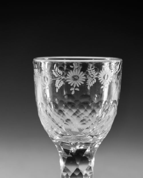ANTIQUE GLASS FACET STEM WINE GLASS ENGLISH C1780 - ADDITIONAL PHOTO 2