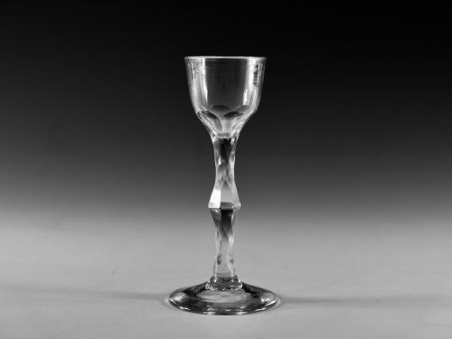 antique glass facet stem wine glass english c1780 - CATEGORY: ANTIQUE GLASS - DATED 18TH CENTURY