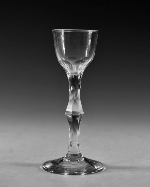 ANTIQUE GLASS FACET STEM WINE GLASS ENGLISH C1780 - ADDITIONAL PHOTO 1
