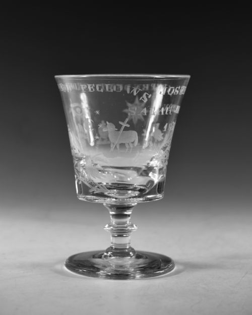 ANTIQUE GLASS ODD FELLOWS RUMMER ENGLISH 1837 - ADDITIONAL PHOTO 1