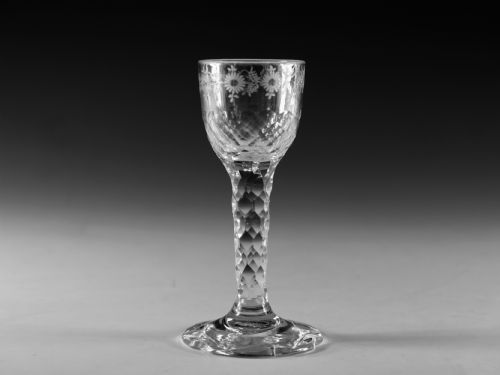 antique glass facet stem wine glass english c1780 - CATEGORY: ANTIQUE GLASS - DATED 18TH CENTURY