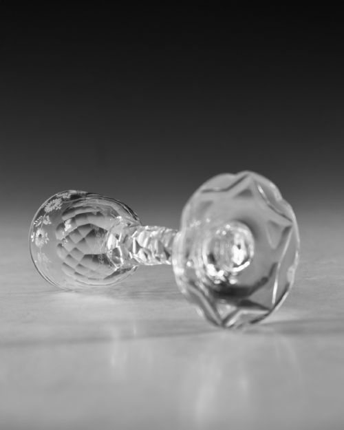 ANTIQUE GLASS FACET STEM WINE GLASS ENGLISH C1780 - ADDITIONAL PHOTO 4