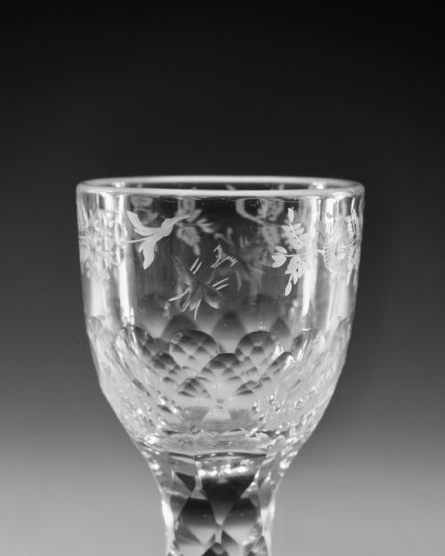 ANTIQUE GLASS FACET STEM WINE GLASS ENGLISH C1780 - ADDITIONAL PHOTO 9
