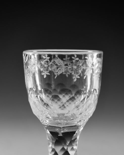 ANTIQUE GLASS FACET STEM WINE GLASS ENGLISH C1780 - ADDITIONAL PHOTO 10