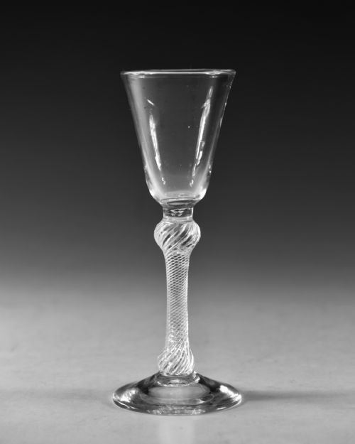 ANTIQUE GLASS MULTI SPIRAL AIR TWIST WINE GLASS ENGLISH C1755 - ADDITIONAL PHOTO 1