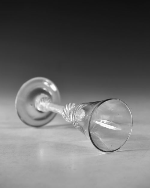 ANTIQUE GLASS MULTI SPIRAL AIR TWIST WINE GLASS ENGLISH C1755 - ADDITIONAL PHOTO 3