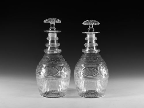 antique glass pair of decanters irish c1820 - CATEGORY: ANTIQUE GLASS - DATED GEORGIAN