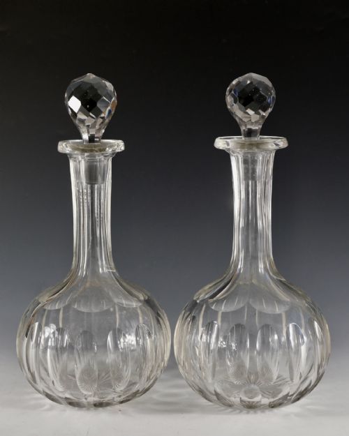 ANTIQUE GLASS PAIR OF MAGNUM DECANTERS ENGLISH C1880 - ADDITIONAL PHOTO 1