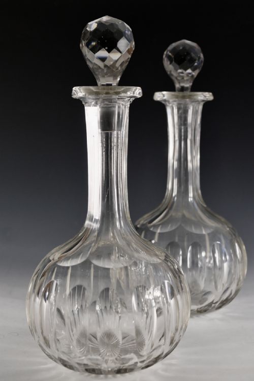 ANTIQUE GLASS PAIR OF MAGNUM DECANTERS ENGLISH C1880 - ADDITIONAL PHOTO 2