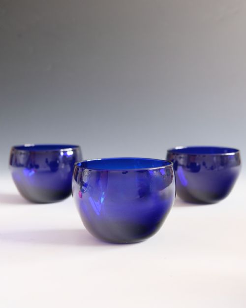 ANTIQUE GLASS THREE BLUE FINGER BOWL ENGLISH C1830 - ADDITIONAL PHOTO 2