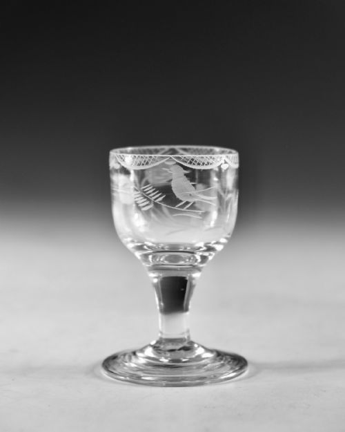 ANTIQUE GLASS ENGRAVED DRAM GLASS ENGLISH C1800 - ADDITIONAL PHOTO 1