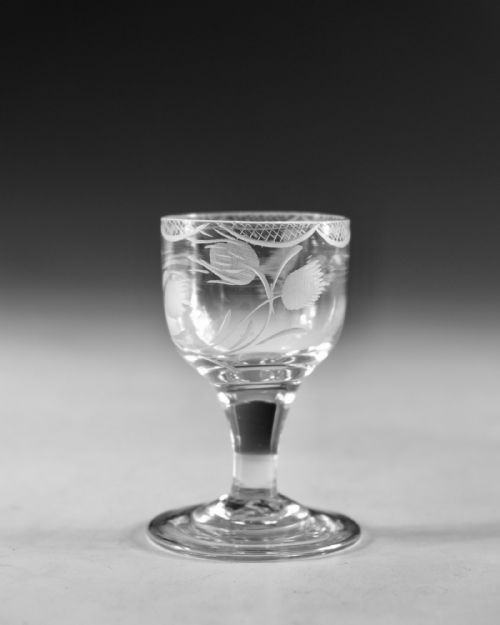 ANTIQUE GLASS ENGRAVED DRAM GLASS ENGLISH C1800 - ADDITIONAL PHOTO 2