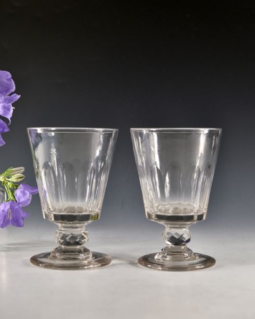 ANTIQUE GLASS PAIR OF BUCKET BOWL RUMMERS C1830 - ADDITIONAL PHOTO 3