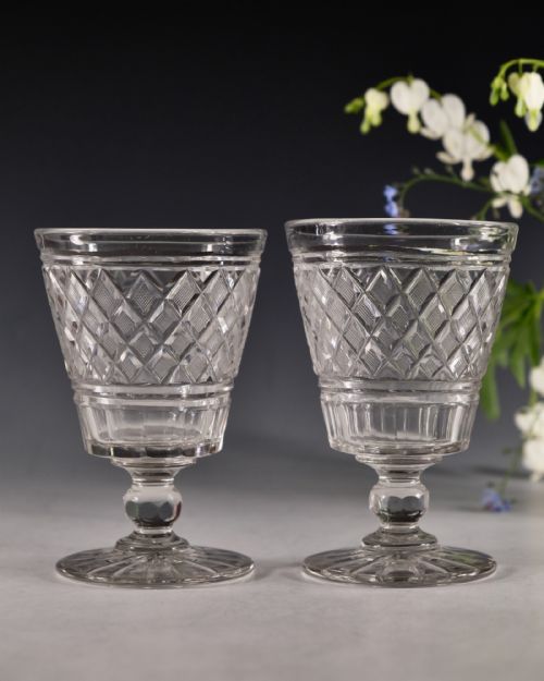 ANTIQUE GLASS PAIR OF RUMMERS C1820 - ADDITIONAL PHOTO 2