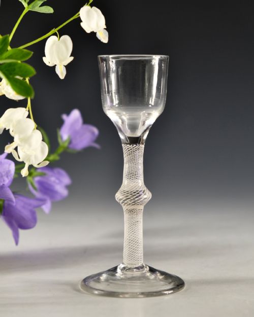 ANTIQUE GLASS MULTI SPIRAL OPAQUE TWIST WINE GLASS ENGLISH C1765 - ADDITIONAL PHOTO 1