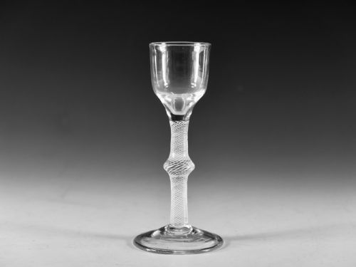 ANTIQUE GLASS MULTI SPIRAL OPAQUE TWIST WINE GLASS ENGLISH C1765 - ADDITIONAL PHOTO 2
