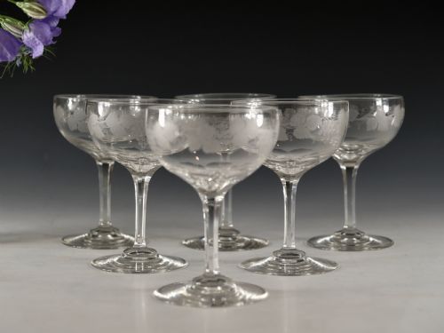 antique glass set of six champagne glasses english c1880 - CATEGORY: ANTIQUE GLASS - DATED 19TH CENTURY