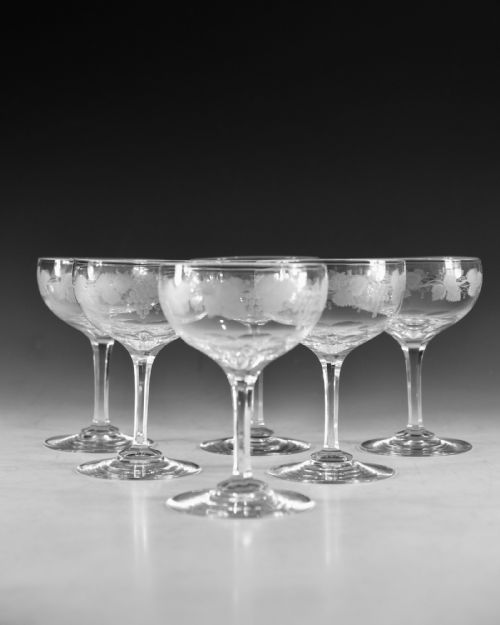 ANTIQUE GLASS SET OF SIX CHAMPAGNE GLASSES ENGLISH C1880 - ADDITIONAL PHOTO 3