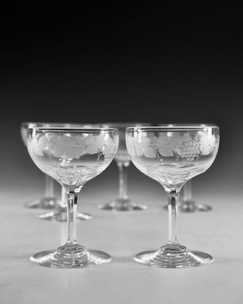 ANTIQUE GLASS SET OF SIX CHAMPAGNE GLASSES ENGLISH C1880 - ADDITIONAL PHOTO 4