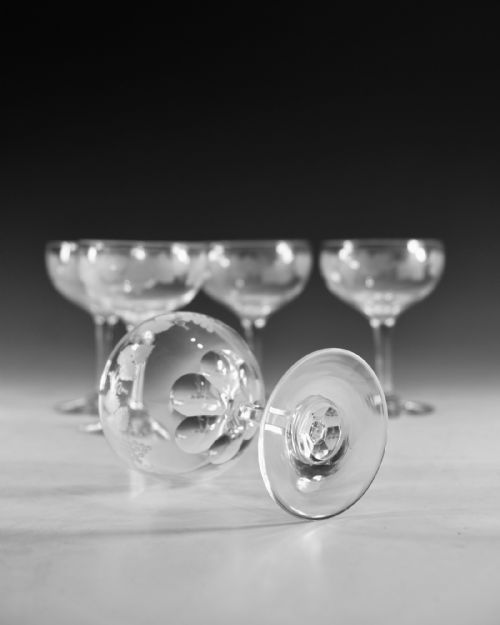 ANTIQUE GLASS SET OF SIX CHAMPAGNE GLASSES ENGLISH C1880 - ADDITIONAL PHOTO 5