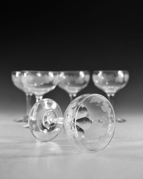 ANTIQUE GLASS SET OF SIX CHAMPAGNE GLASSES ENGLISH C1880 - ADDITIONAL PHOTO 6