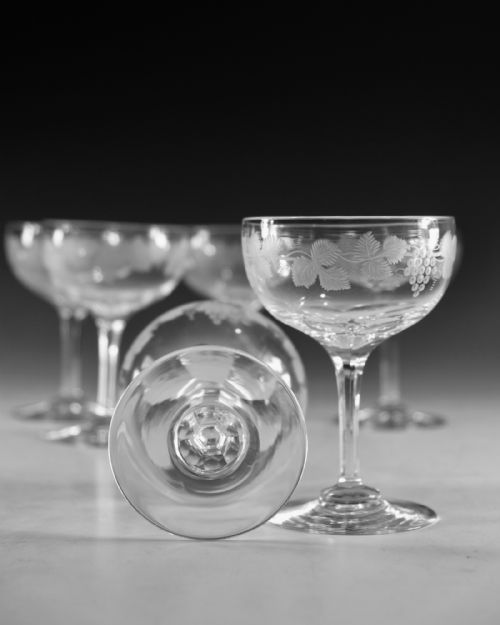 ANTIQUE GLASS SET OF SIX CHAMPAGNE GLASSES ENGLISH C1880 - ADDITIONAL PHOTO 9