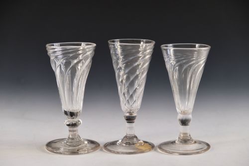antique glass three wrythen ale glasses english c1800 - CATEGORY: ANTIQUE GLASS - DATED GEORGIAN