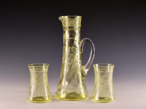 ANTIQUE GLASS CITRINE JUG AND TWO GOBLETS ENGLISH C1900 - ADDITIONAL PHOTO 1